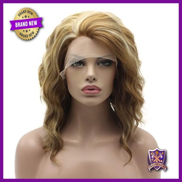 Medium Length Curly Synthetic Wig Lace Front Heat Resistant 14 Inch
